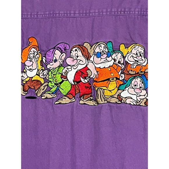Vintage Disney Dwarf Embroidery Shirt M Purple Theme Park Classic Retro - Picture 1 of 12